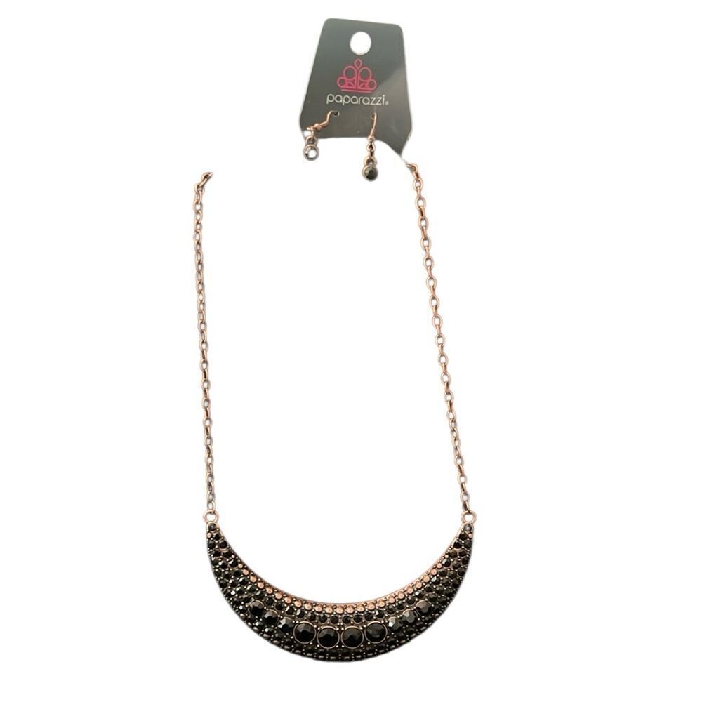 NWOT Paparazzi black stones & copper color chain necklace and matching earrings